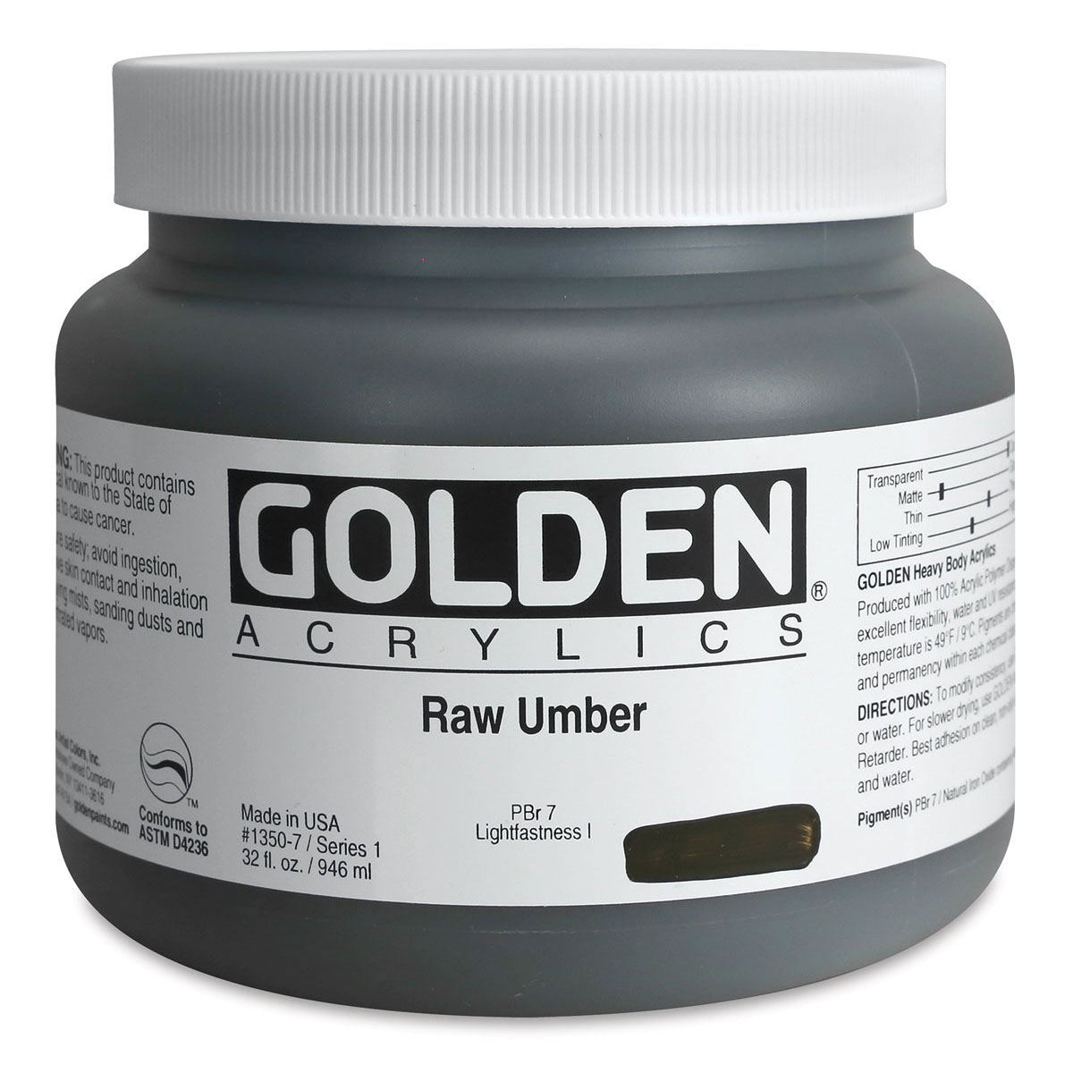 Golden Heavy Body Artist Acrylics - Raw Umber, 32 oz jar