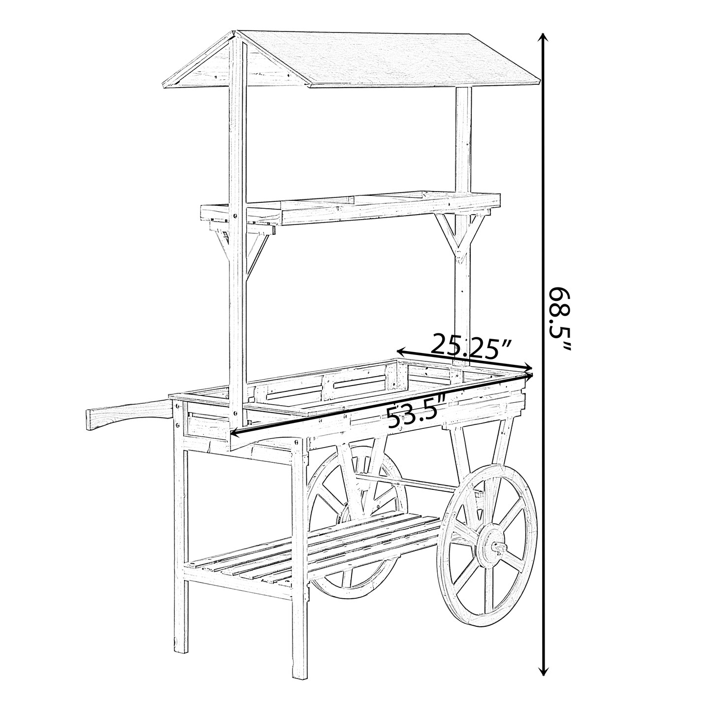 Large Wooden 3 Tier Rolling Table Cart with 2 Wheels for Home Decor Modern Wagon with Shelves for Display Rack, Coffee Station, Food Stand, Beverage Bar, and Tea Stall
