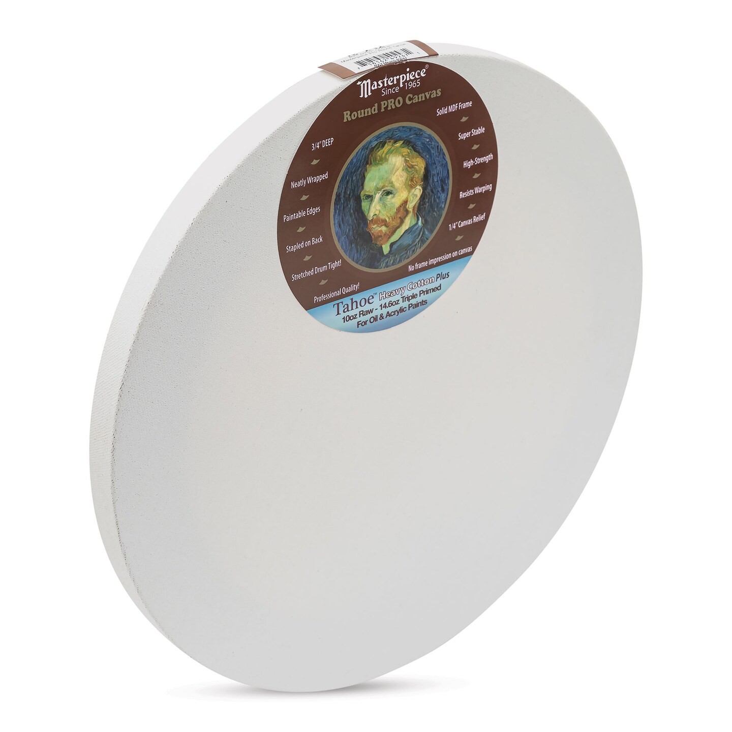 Masterpiece Pro Stretched Round Canvas, 12&#x22; Diameter, 3/4&#x22; Profile