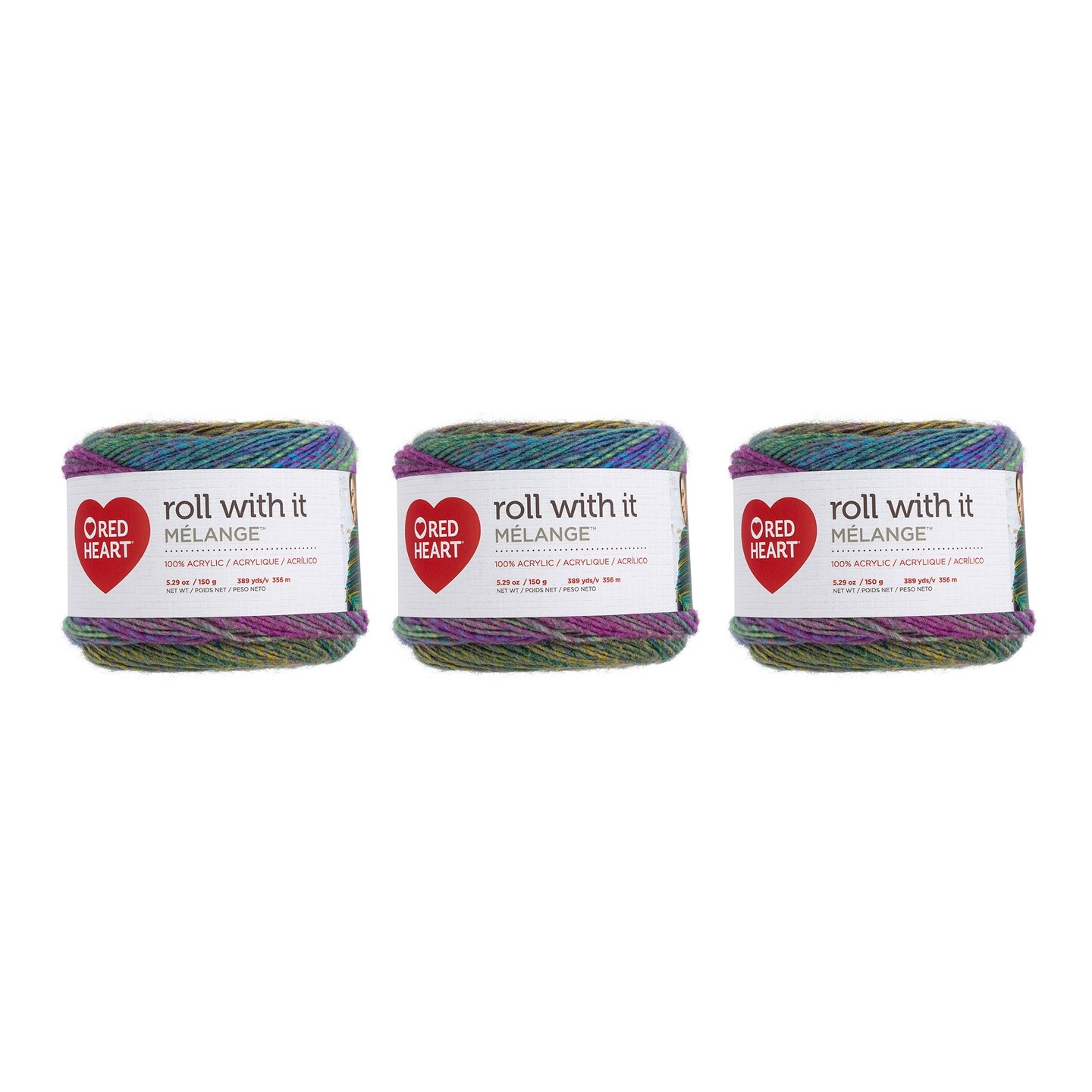 Red Heart Roll With It Melange Catwalk Yarn - 3 Pack of 150g/5.3oz - Acrylic - 4 Medium (Worsted) - 389 Yards - Knitting/Crochet