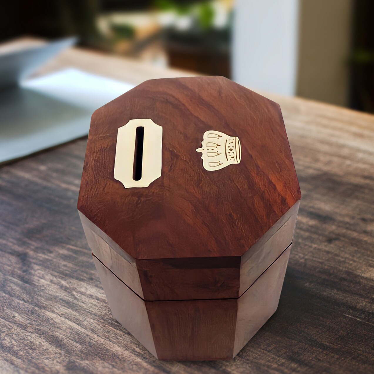 Wooden Decorative Coin Bank Money Saving Box Secured with Lockable Latch