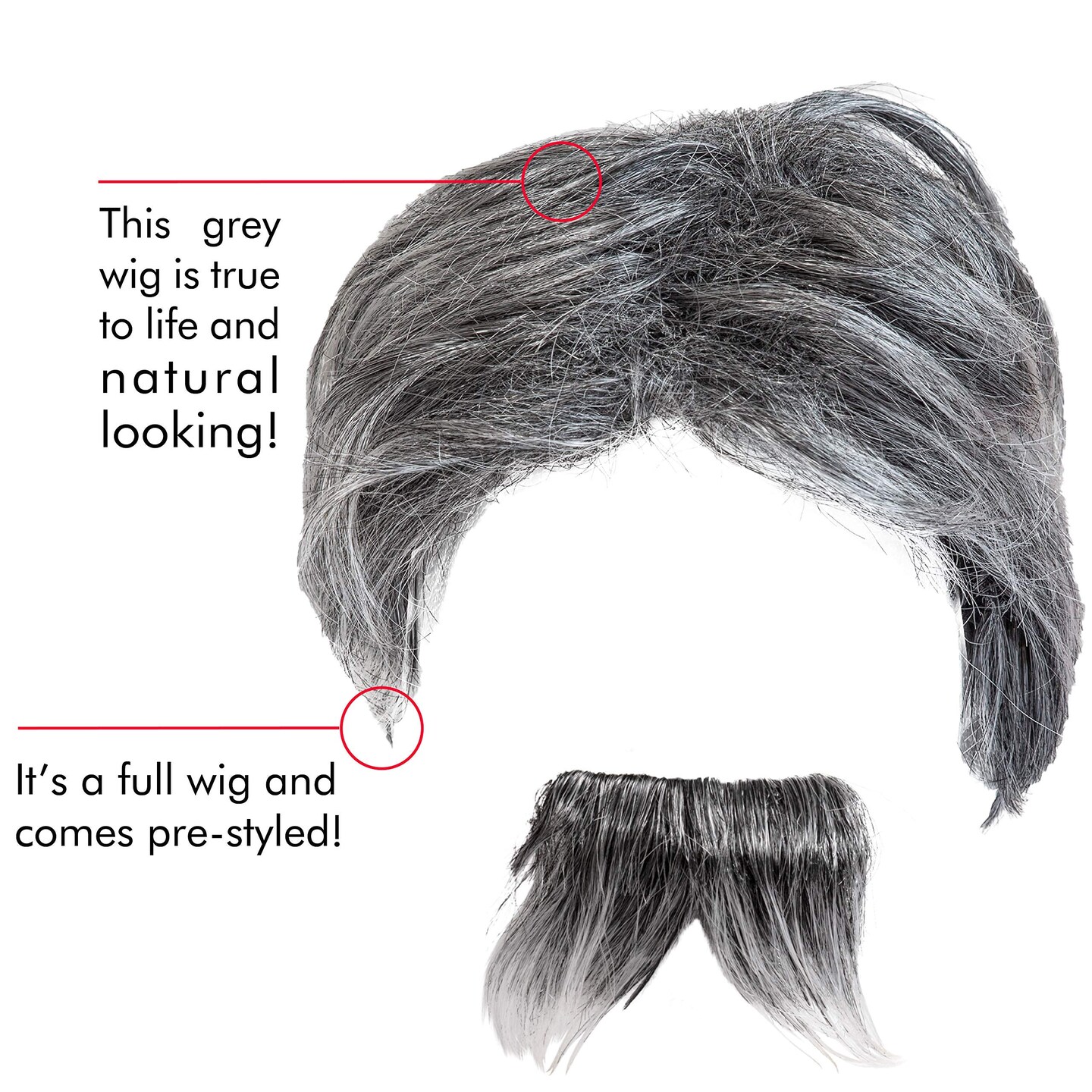 Grey Wig and Mustache - Salt and Pepper Hair Old Person Gr...Wigs and Mustache Old Man Costume Accessories Set for Boys and Girls