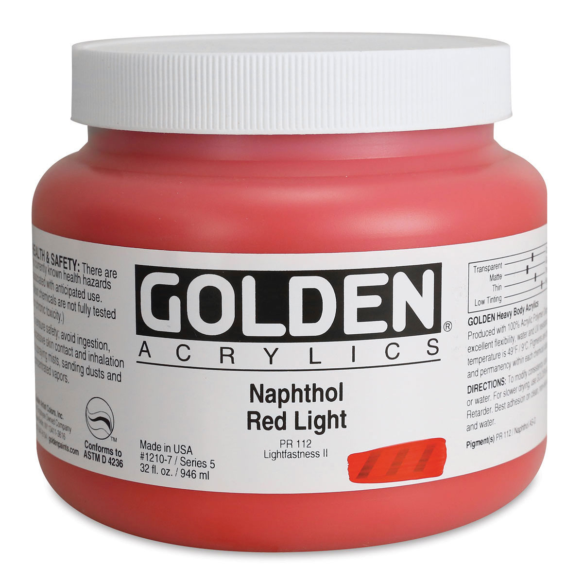 Golden Heavy Body Artist Acrylics - Naphthol Red Light, 32 oz Jar