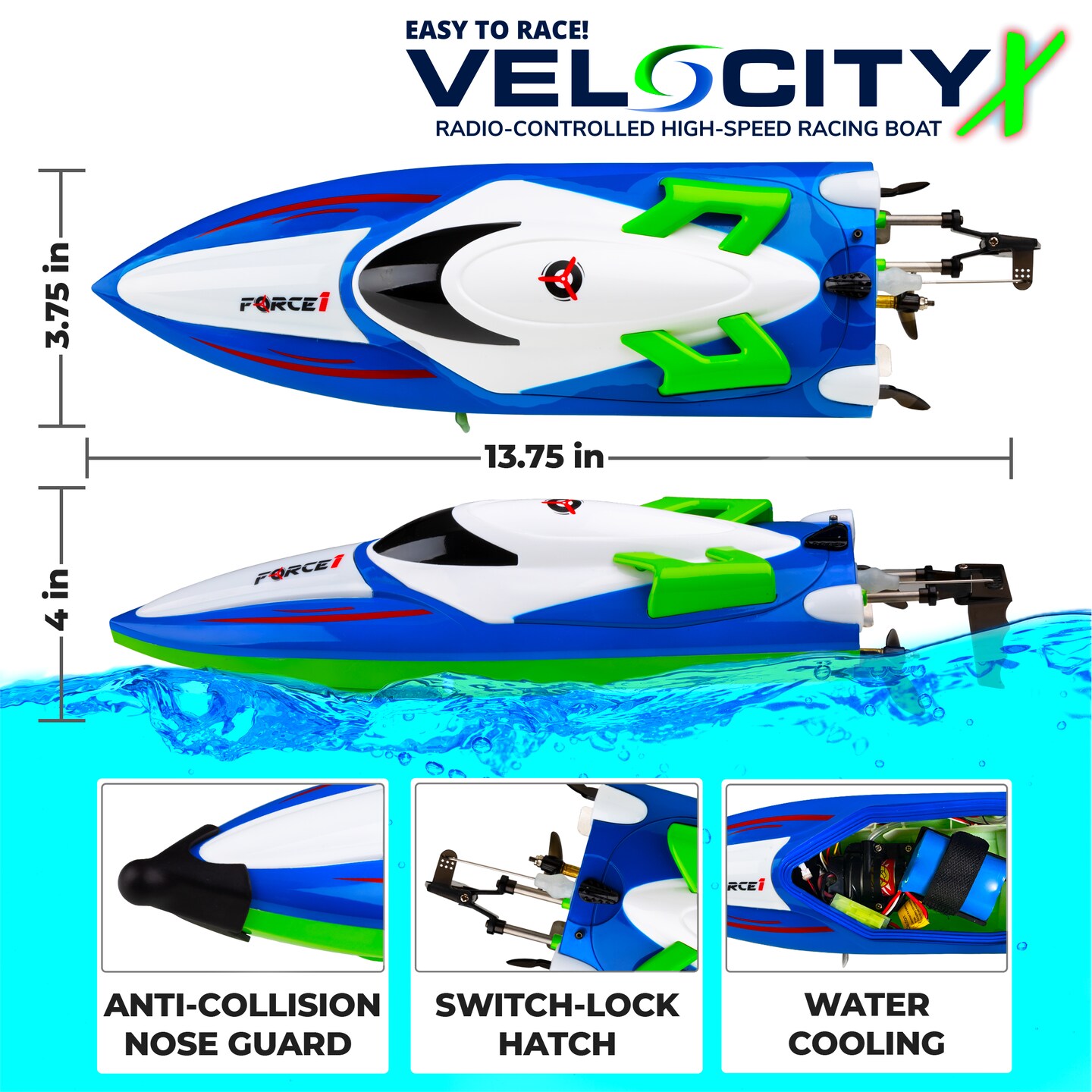 Force1 Velocity X H102 LED RC Boat