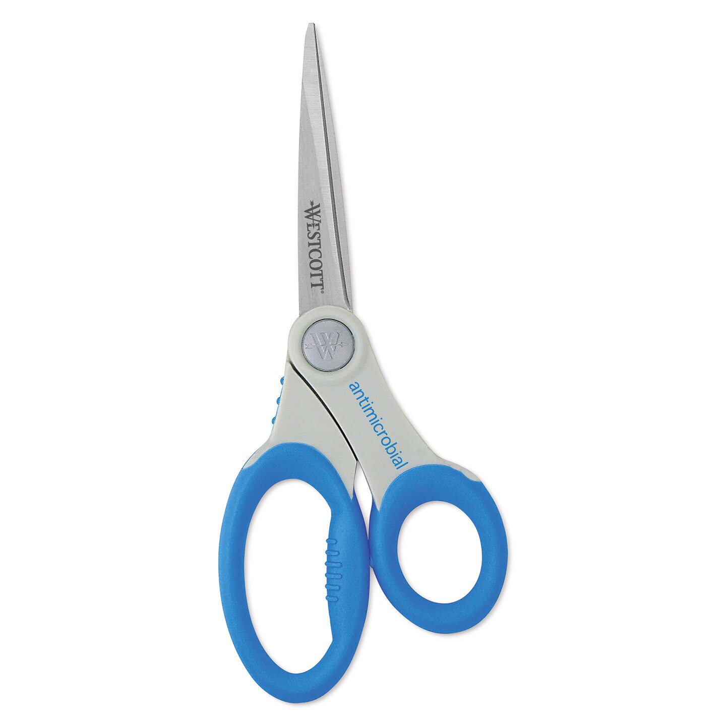 Westcott 15554 KleenEarth 8" Stainless Steel Pointed Tip Scissors With Blue Gray Straight Soft Handle