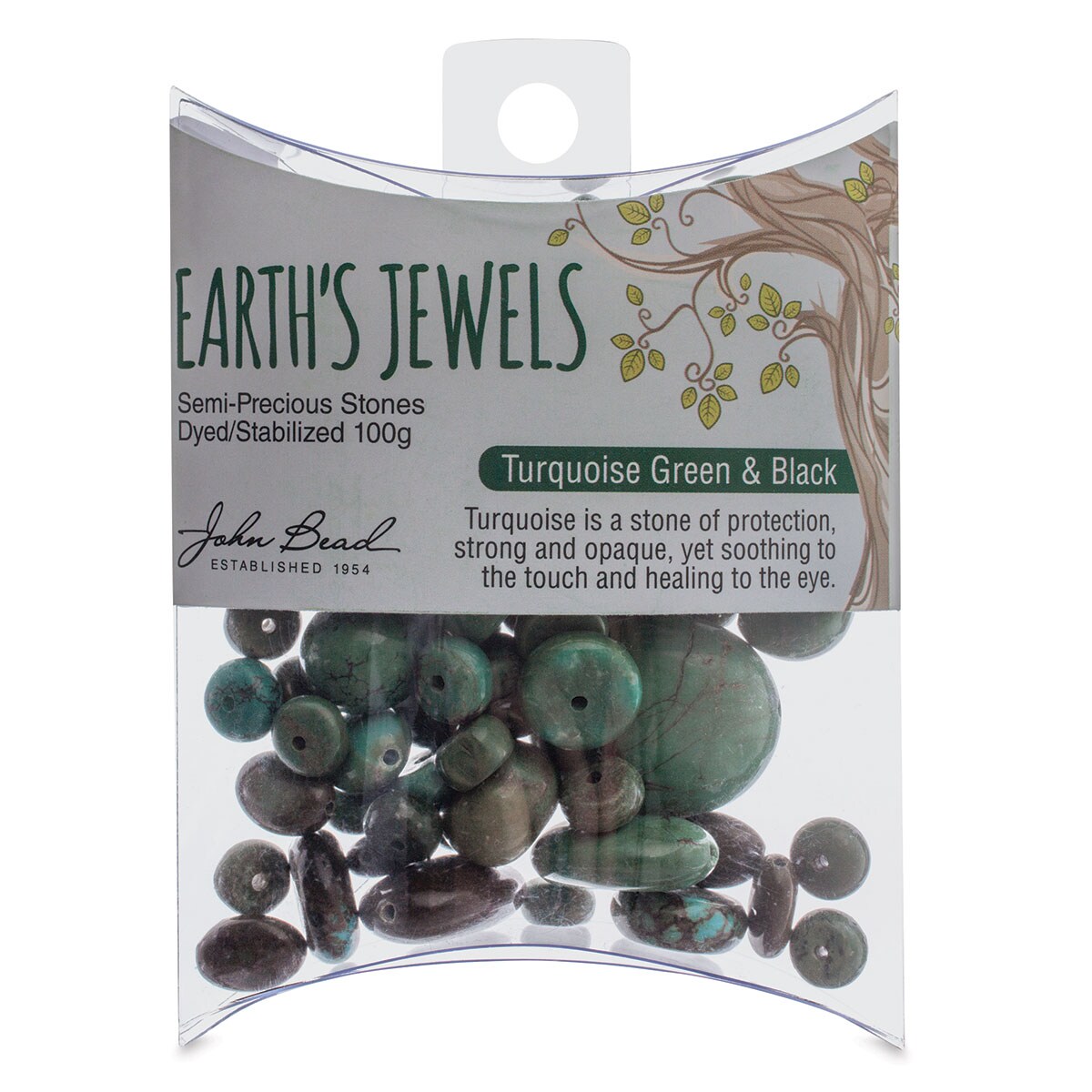 John Bead Earth Jewels Bead Assortment - Green and Black Turquoise, Dyed, 100 g