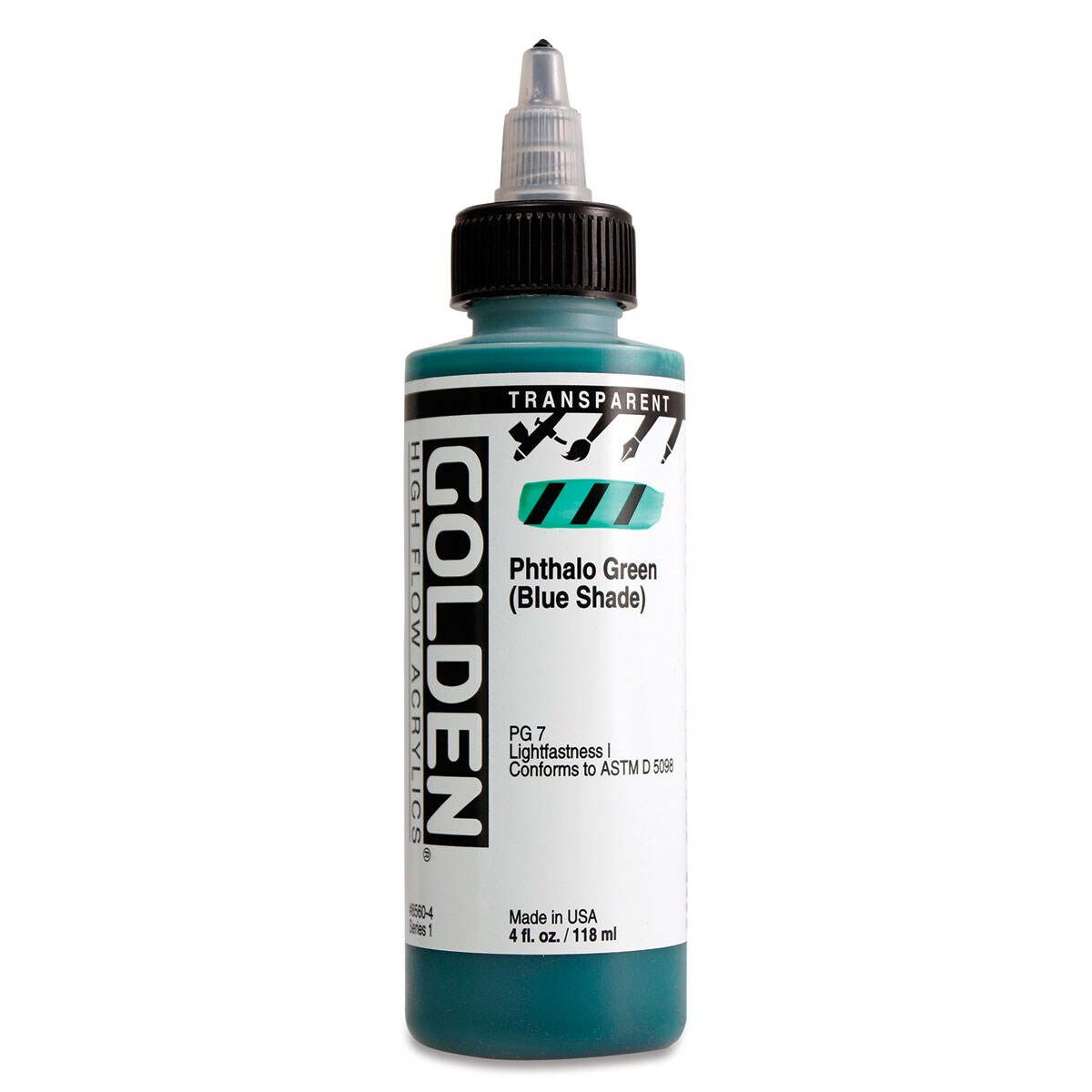 Golden High Flow Acrylics - Transparent Phthalo Green (Blue Shade), 4 oz bottle