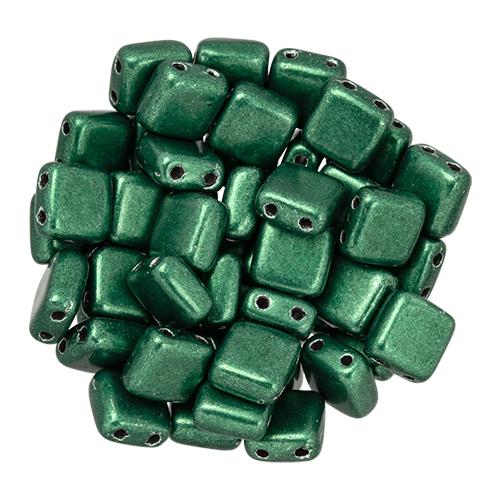 Czechmate 6mm Square Glass Czech Two Hole Tile Bead, Saturated Metallic Martini Olive