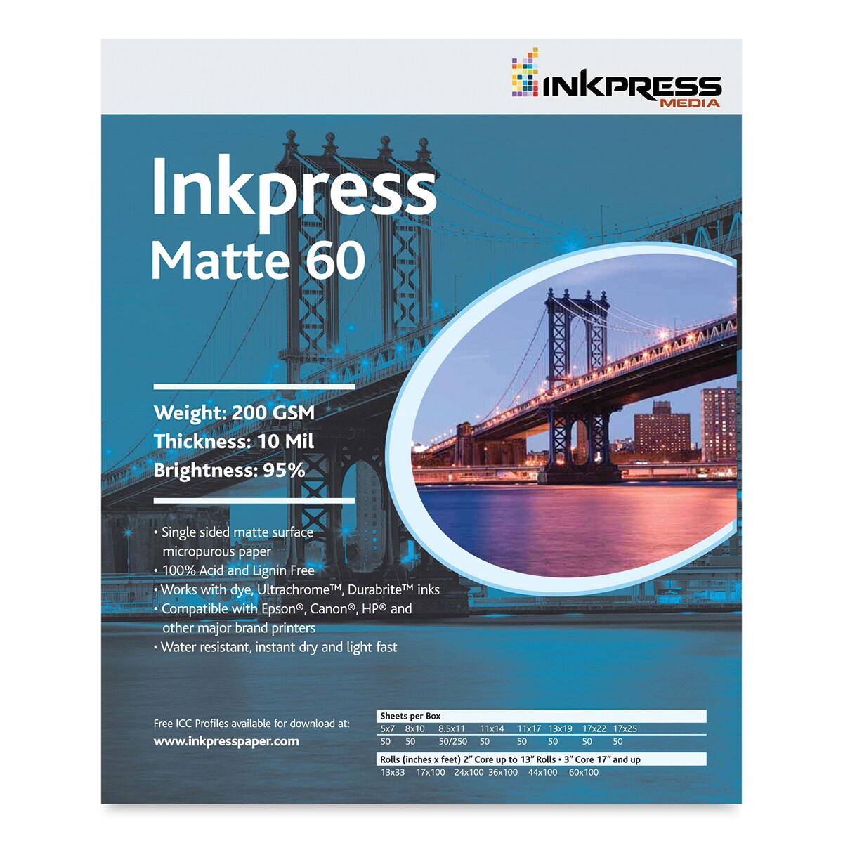 Inkpress - Inkjet Papers, 13&#x22; x 19&#x22;, Matte 60, 50 Sheets