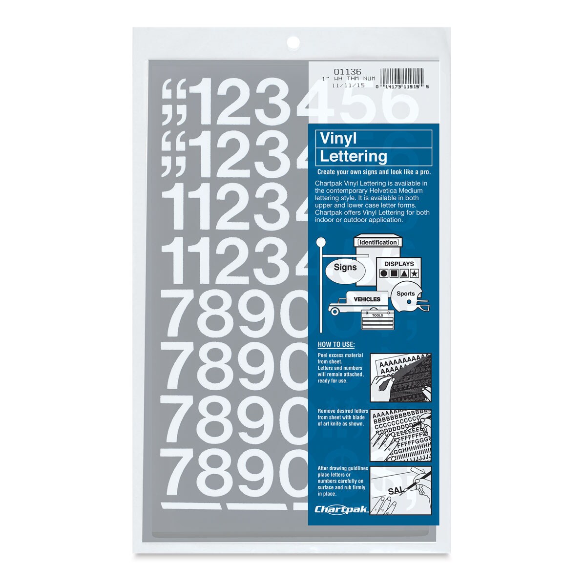 Chartpak Vinyl Numbers - 1&#x22; Numbers, White