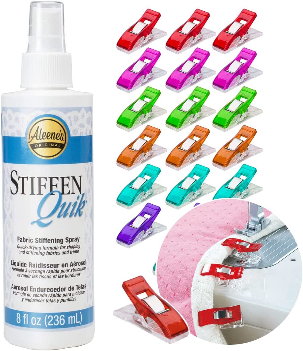 Stiffen Quick Fabric Stiffener 8oz, Pixiss 25 Sewing Fabric Clips