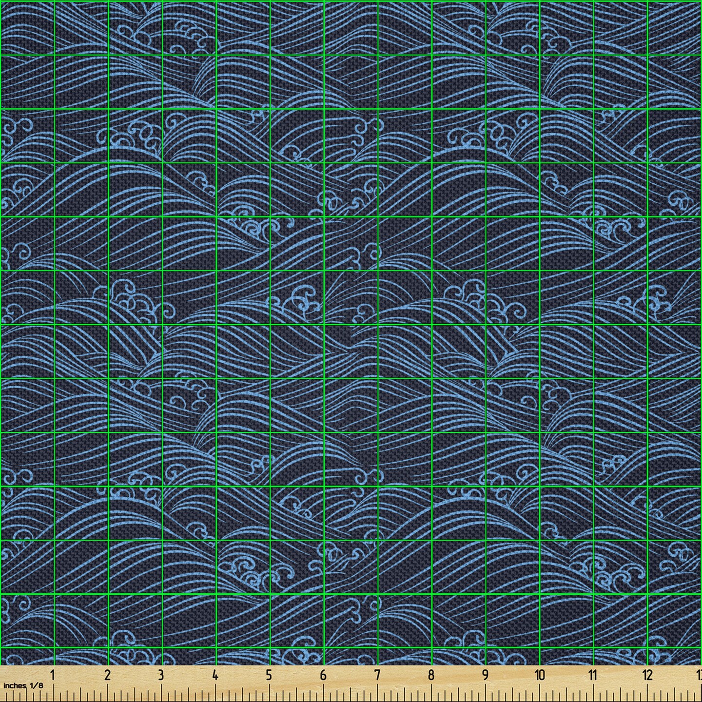Ambesonne Ocean Fabric by The Yard, Night at The Sea Thunderstorm Waves Japanese Marine Artist Kimono Design, Decorative Satin Fabric for Home Textiles and Crafts, 3 Yards, Navy Blue