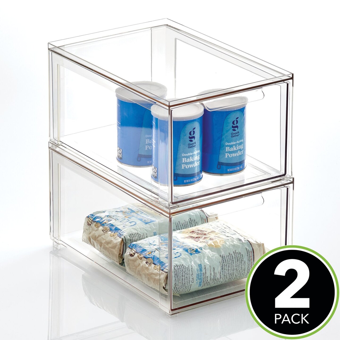 mDesign Plastic Stackable Kitchen Storage Bin, PullOut Drawer 2 Pack