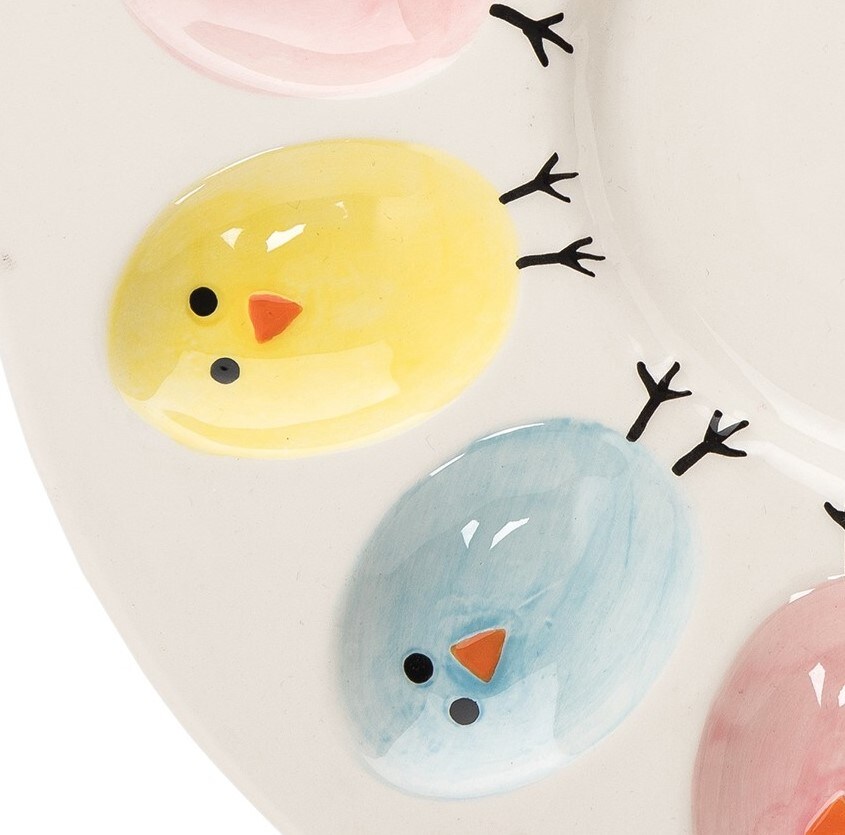 11&#x22; Easter Colorful Chick 12-Egg Holding Deviled Egg Serving Plate Platter