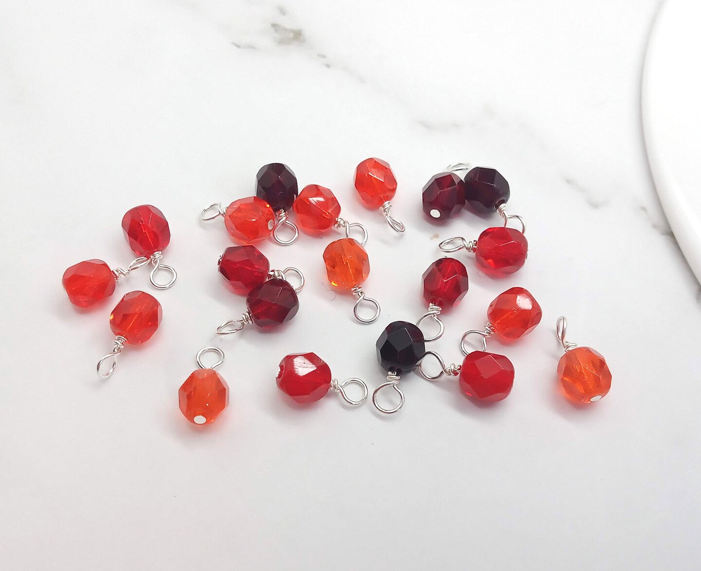 Red Czech Glass Bead Charms, 6mm Faceted Bead Dangle Charms, 10 piece Mix, Adorabilities