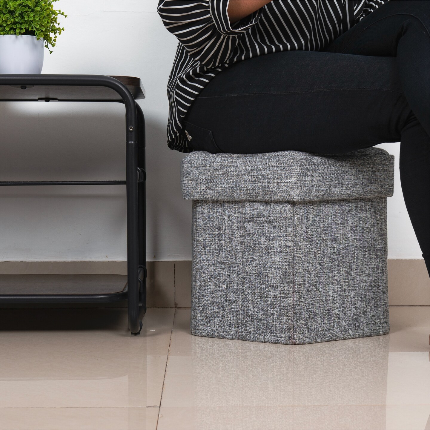 Decorative Grey Foldable Hexagon Ottoman for Living Room, Bedroom, Dining, Playroom or Office