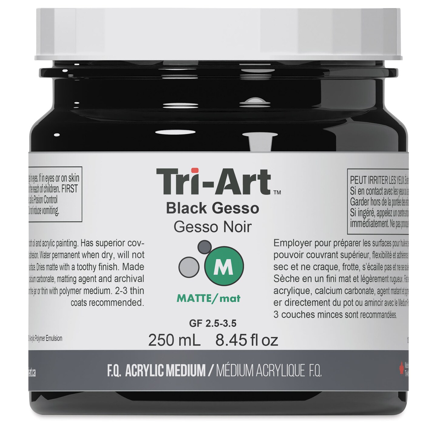 Tri-Art Acrylic Gel Medium - Black Acrylic Gesso, 250 ml jar