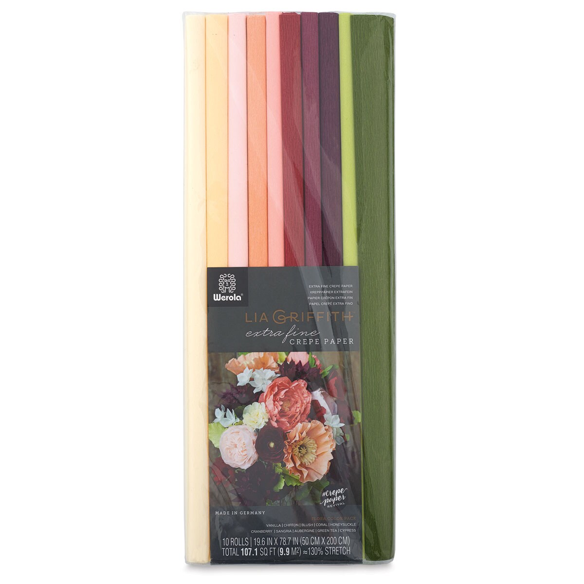 Lia Griffith Crepe Paper - Extra Fine, Floral Colors, Set of 10 Rolls