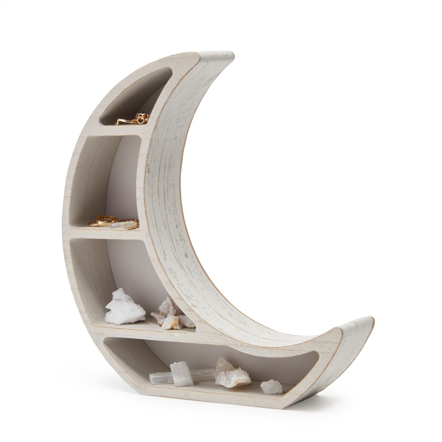Wood Crescent Moon Shelf, Rustic White Home Decorations (10 x 10.2 x 2 In)
