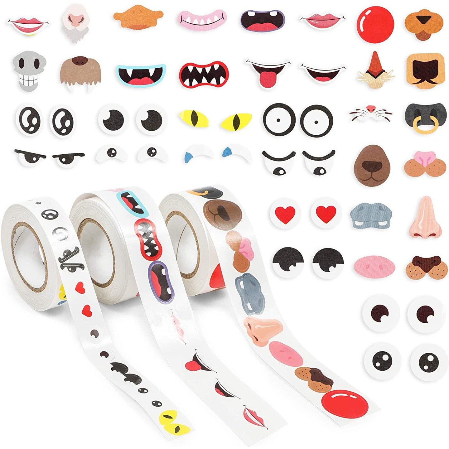  1500 Pack of Face Stickers for Kids, Silly Eyes, Nose, and  Mouth for Crafts (3 Rolls) : Toys & Games
