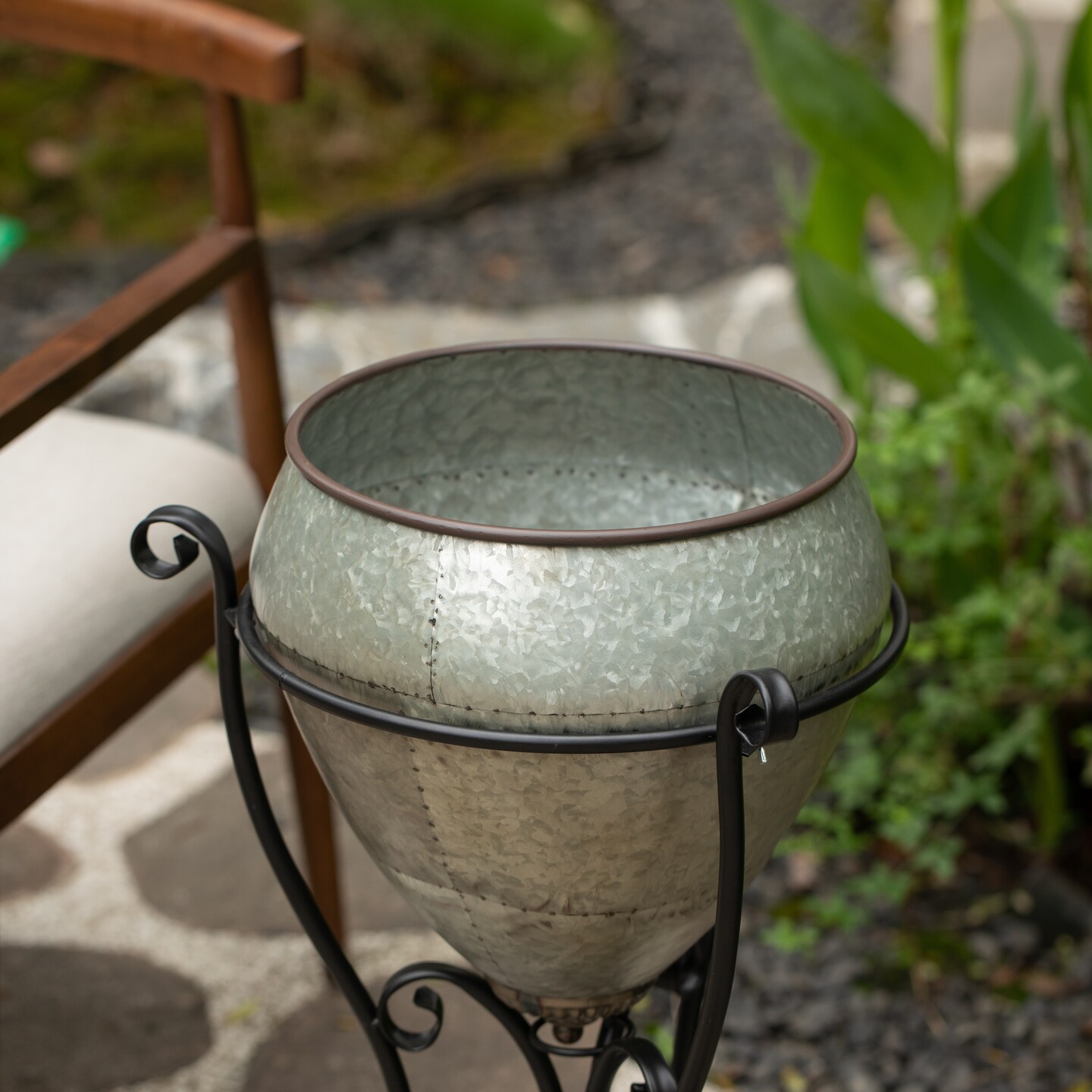 Silver Galvanized Metal Beverage Cooler Tub with Liner and Stand