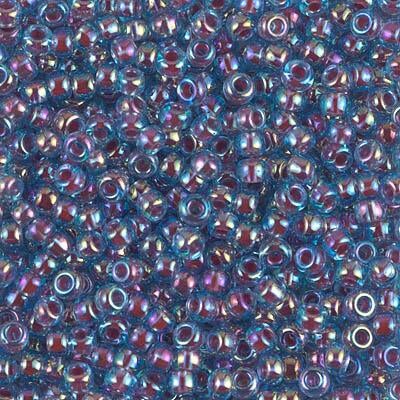 Miyuki 8 Round Seed Bead, 8-340, Hot Pink Lined Aqua AB, 10 grams