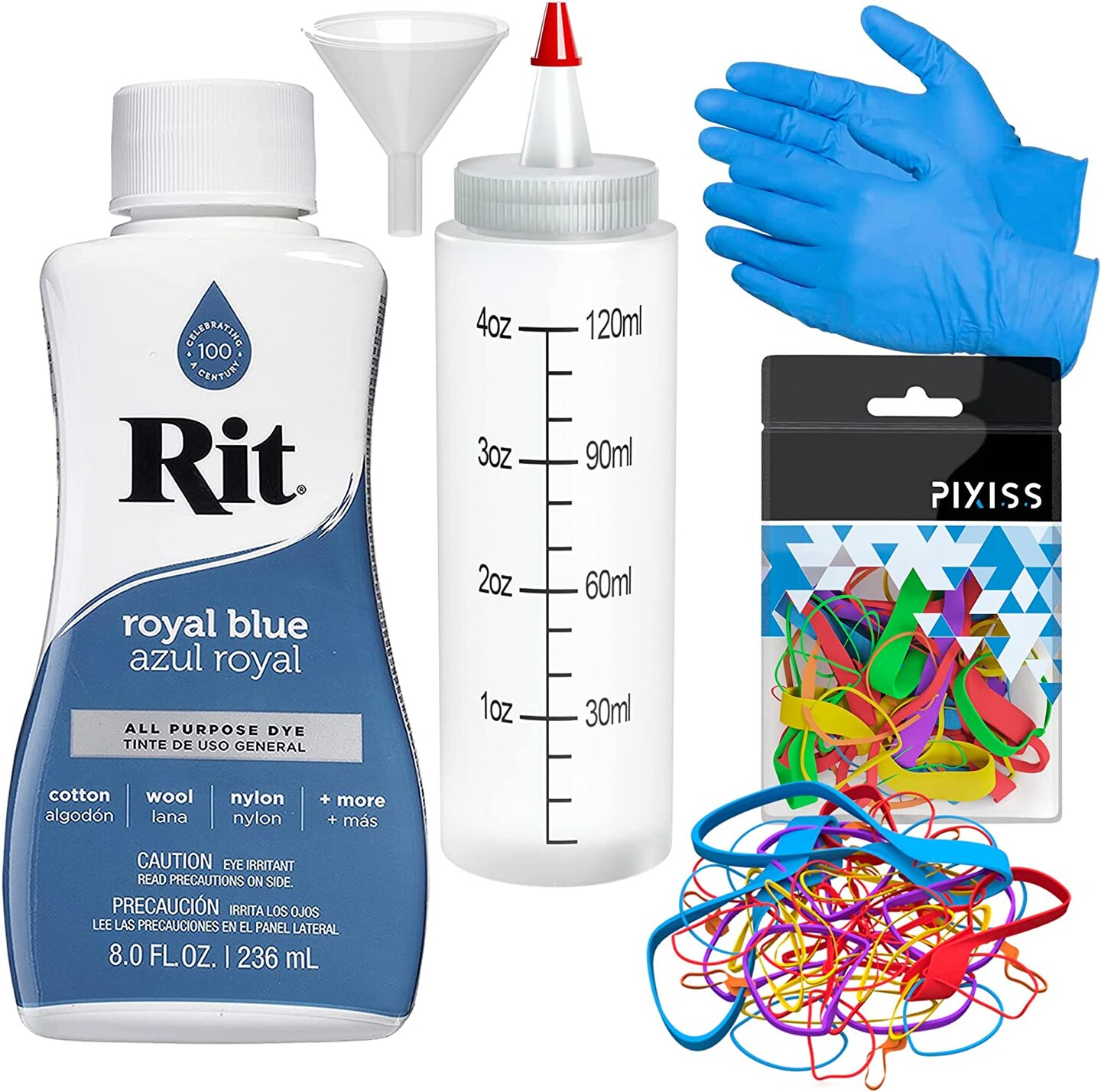 Rit Dye Liquid Royal Blue All-Purpose Dye 8oz, Pixiss Tie Dye Accessories Bundle