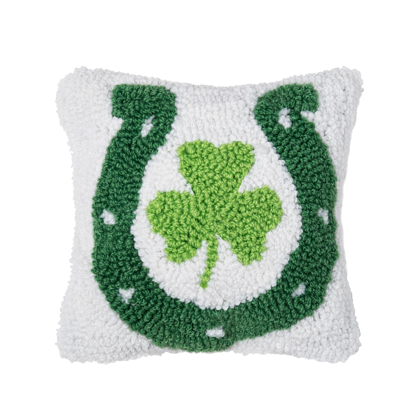 8 x 8 Horse Shoe Clover St. Patrick's Day Hooked Pillow