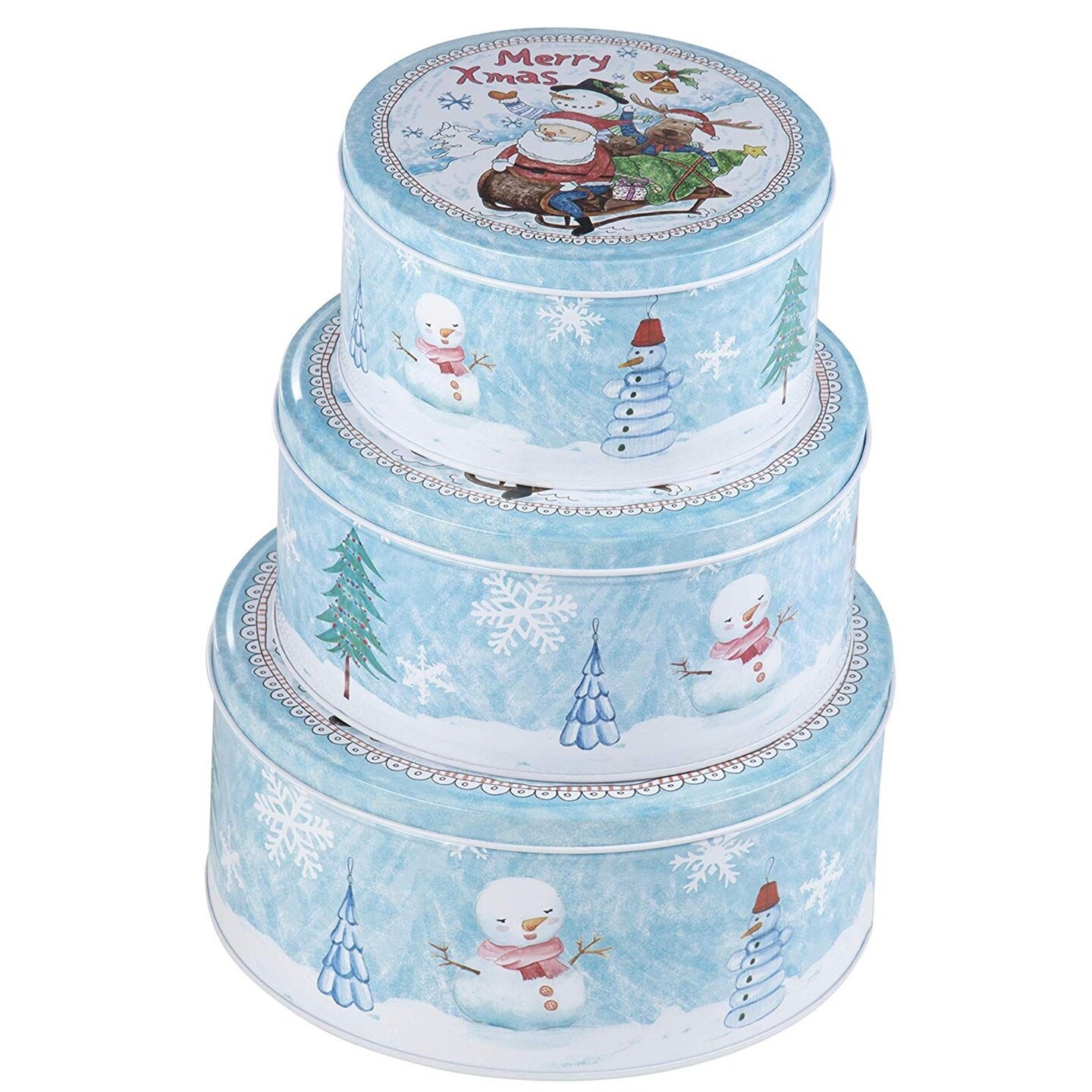 Juvale Christmas Nesting Cake Tins - 3-Set Round Nested Cookie Candy Storage  Containers with Lids for Confectioneries, Holiday Decor, Light Blue and  White