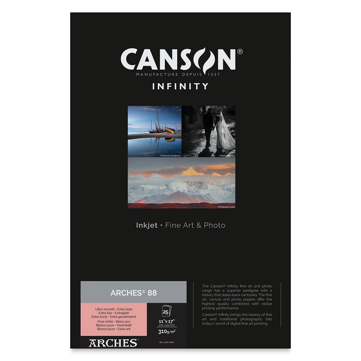Canson Infinity Arches 88 Inkjet Fine Art and Photo Paper - 11&#x22; x 17&#x22;, 310 gsm, Package of 25