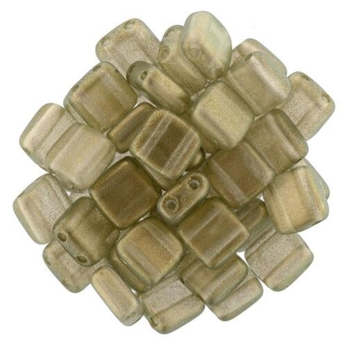 Czechmate 6mm Square Glass Czech Two Hole Tile Bead, Halo - Linen