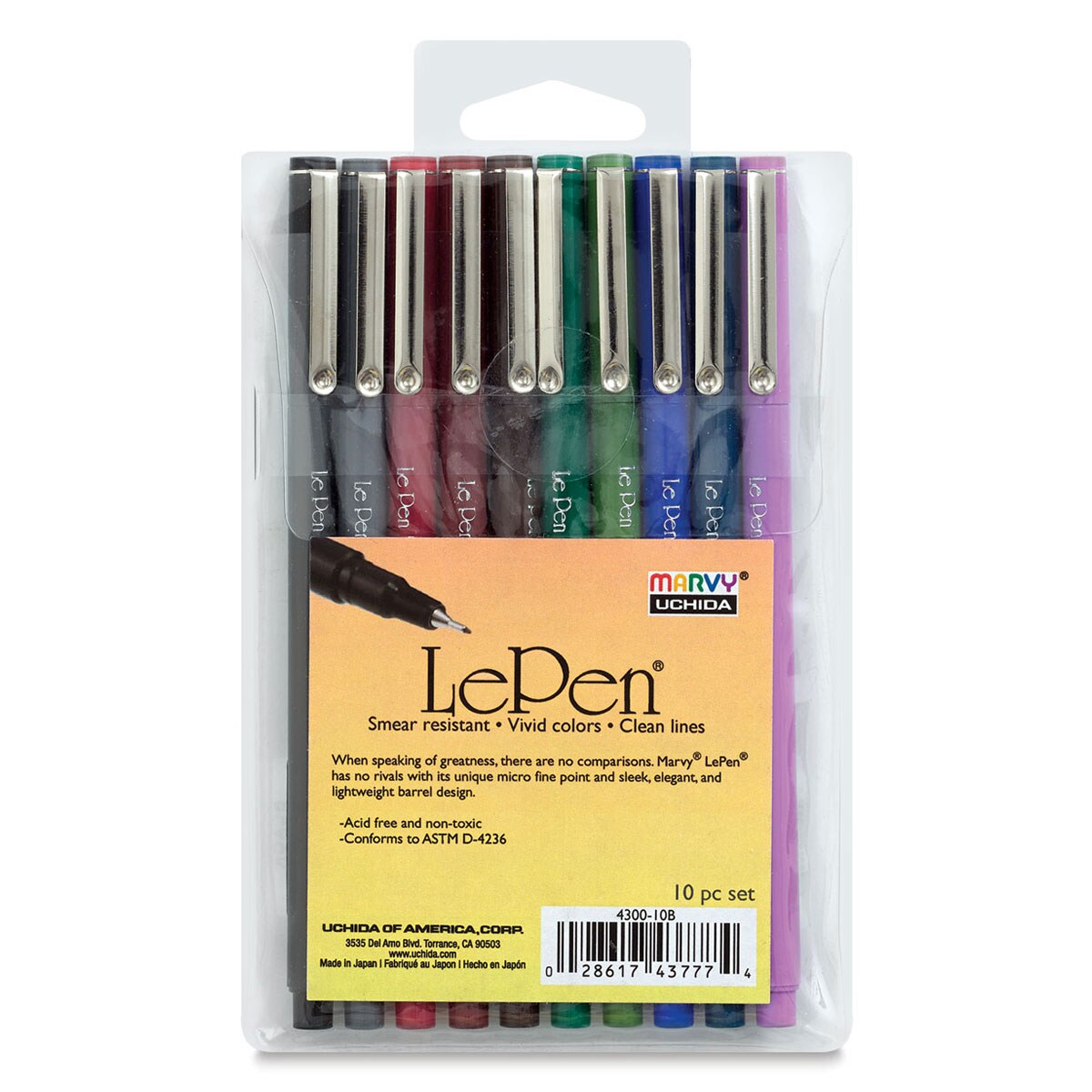 Marvy Uchida LePen Fine Line Marker Set - Dark Colors, Set of 10