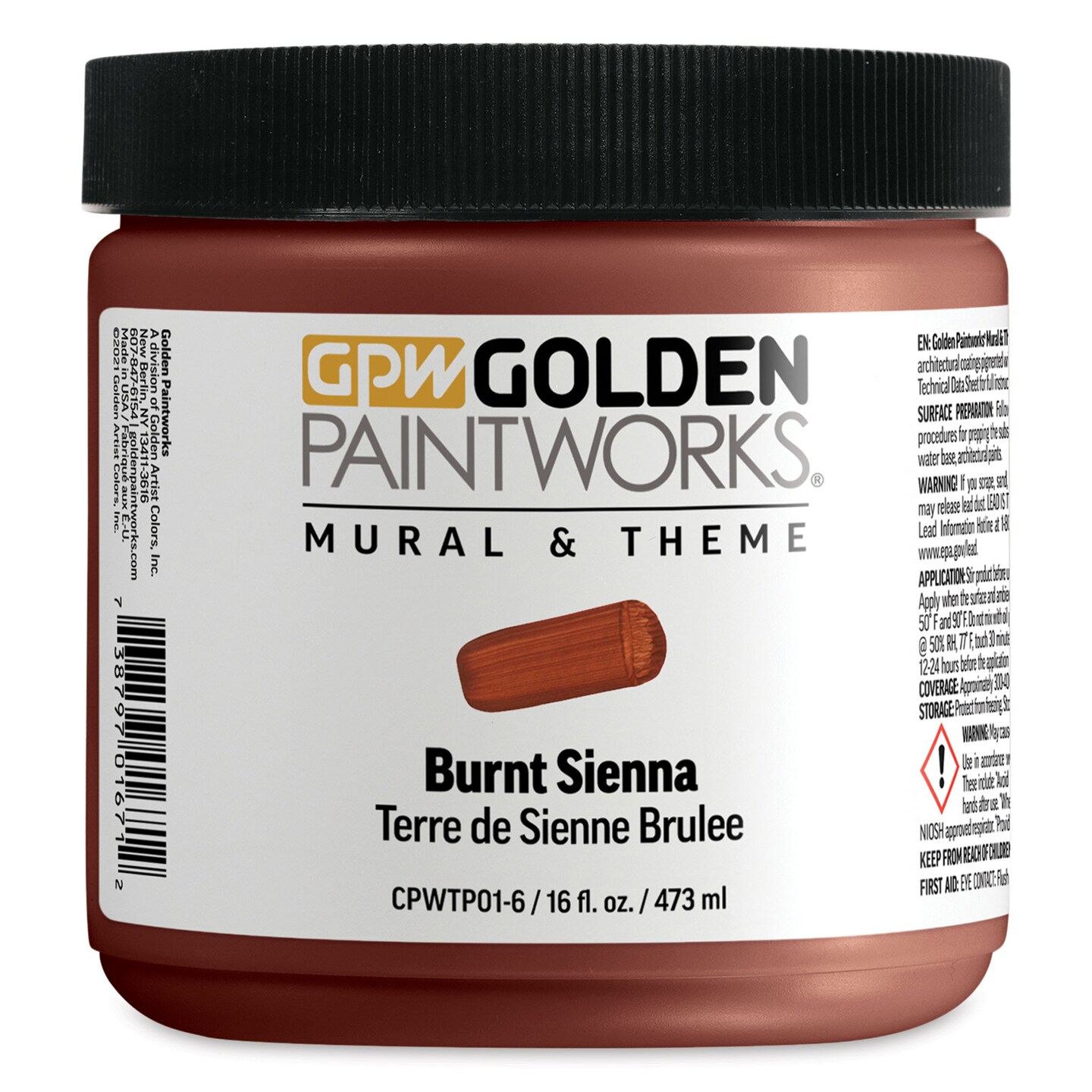 Golden Paintworks Mural and Theme Acrylic Paint - Burnt Sienna, 16 oz, Jar