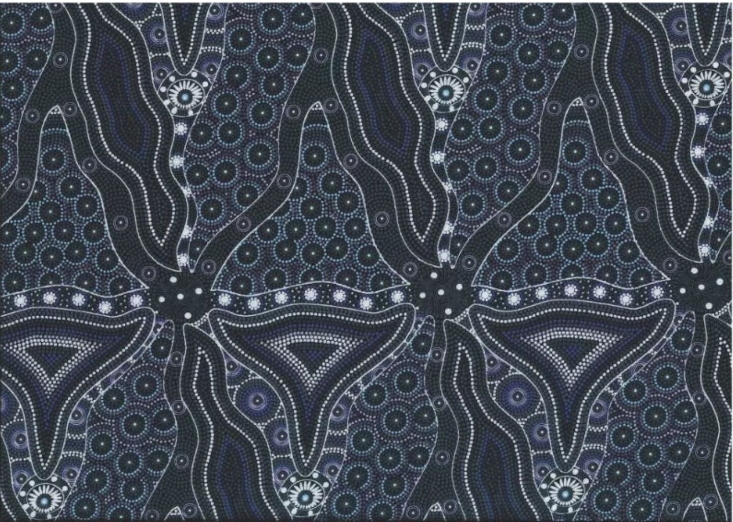 Bush Tomato and Waterhole Black Australian Aboriginal Cotton Fabric MS