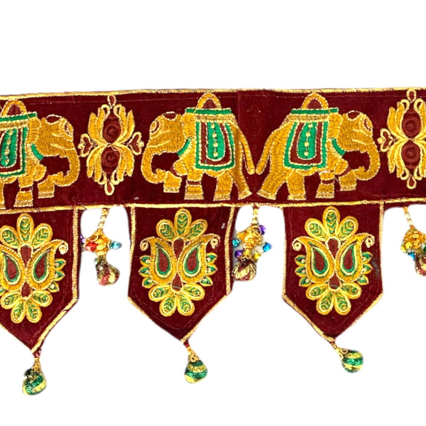 Indian Fabric Door Toran 36 Inch Bhandarwal Hanging Valance Elephant Velvet Traditional Wall Decorative for Window Home Temple Decor Wedding Diwali Navratri Puja Housewarming Decorations