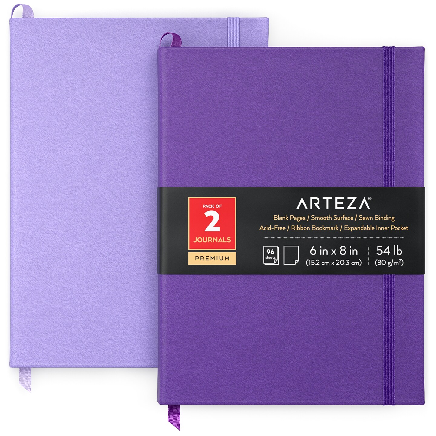 Arteza Hardcover Premium Sketch Paper Journals for Drawing, 96 Sheets, Lavender &#x26; Purple for School - 2 Pack