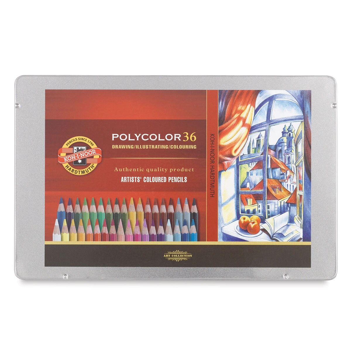 Koh-I-Noor Polycolor Dry Color Drawing Pencil Set - Assorted Colors, Tin, Set of 36