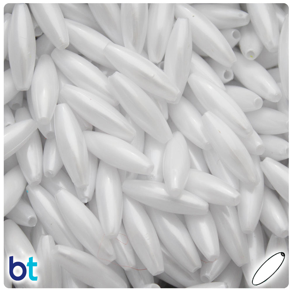 BeadTin White Pearl 19mm Spaghetti Plastic Craft Beads (150pcs)