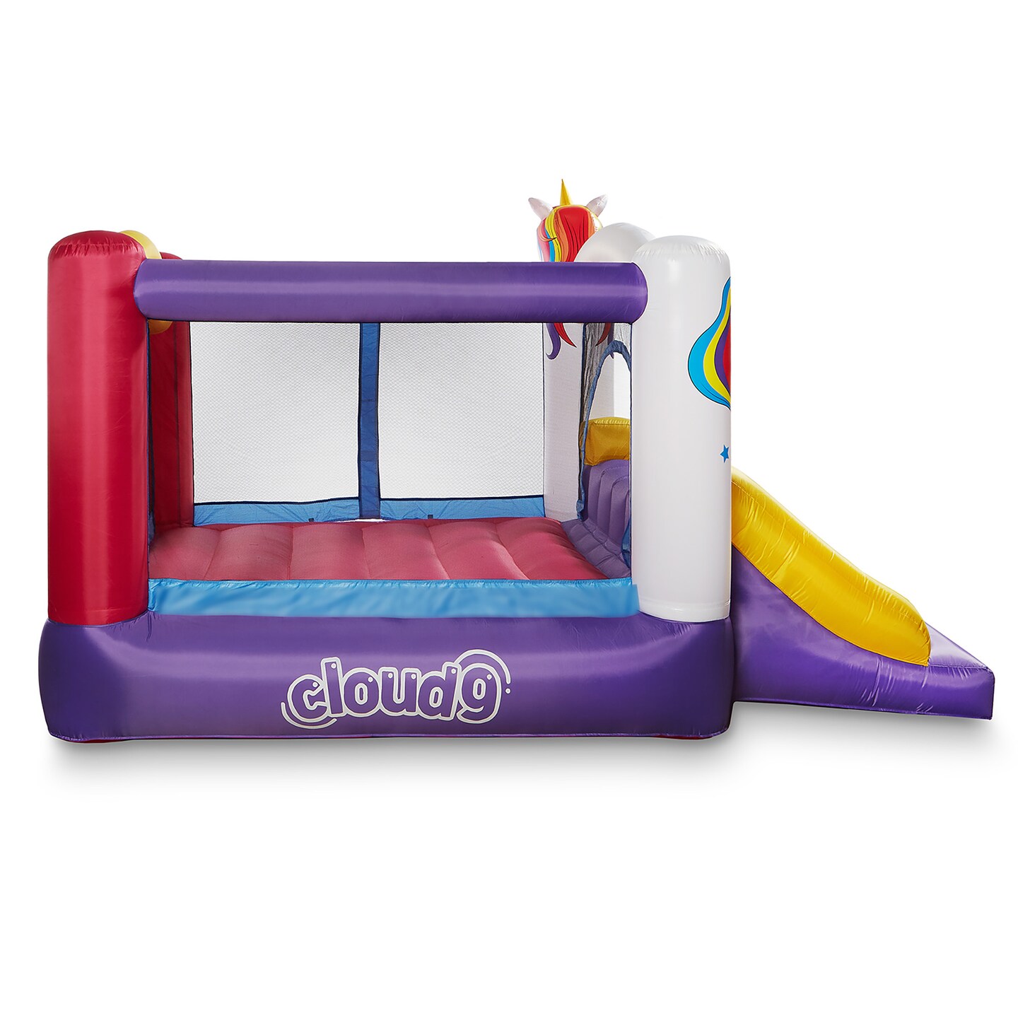 Cloud 9 Inflatable Bounce House and Blower, Unicorn Theme Bouncer for Kids with Slide, Includes Stakes and Repair Patches