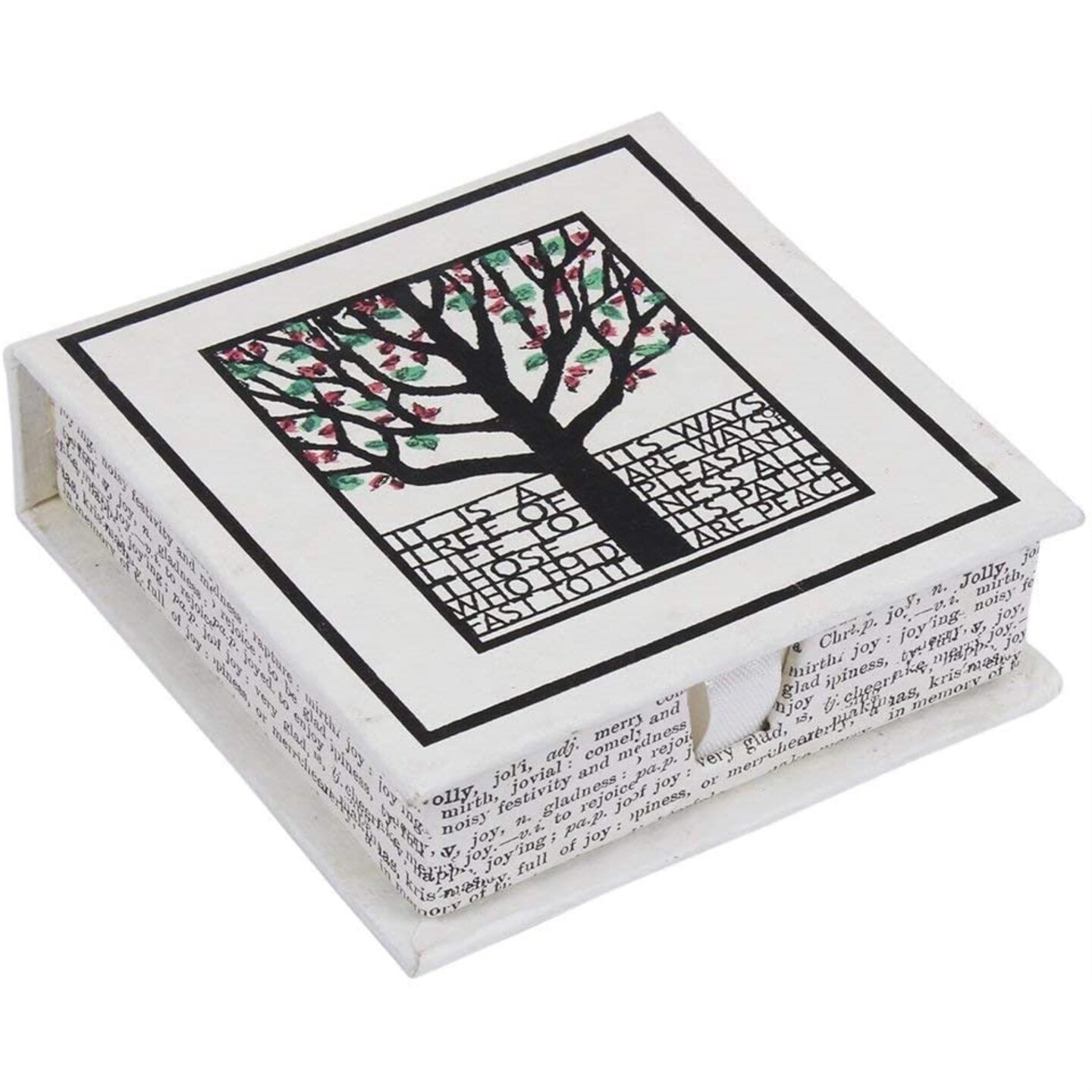 Handmade Eco-Friendly Pages Slip Pad Box Hand painted With Tree Of Life Motif and Matching Ribbon Visiting Card Holder Box Case For Home Office Display Desk Accessories
