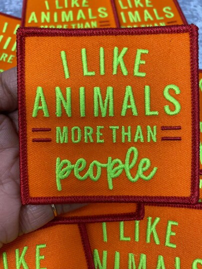 Patch Party Club “I Like Animals More Than People” Iron-On Embroidered Patch, Size 2.85”