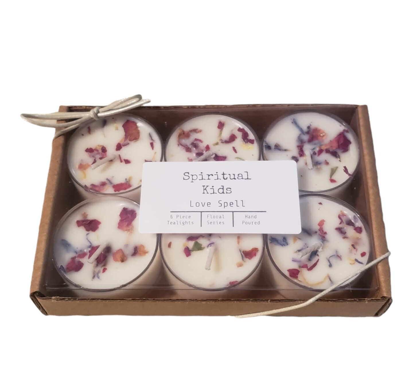 Love Spell Natural Soy Wax Tealights 6 Count Hand Poured with Fragrant/Essential Oils & Dried Flowers