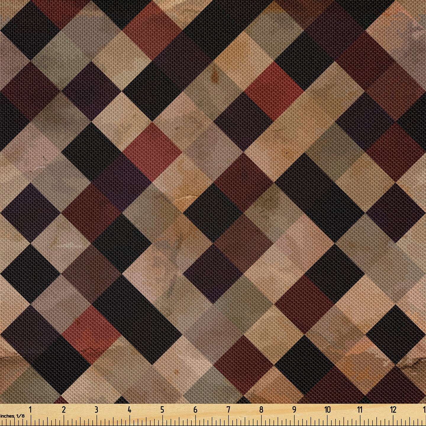 Ambesonne Grunge Fabric by The Yard, Antique Looking Checkered Pattern in Brown Tones Vintage Grid Aged Display, Decorative Satin Fabric for Home Textiles and Crafts, 5 Yards, Multicolor
