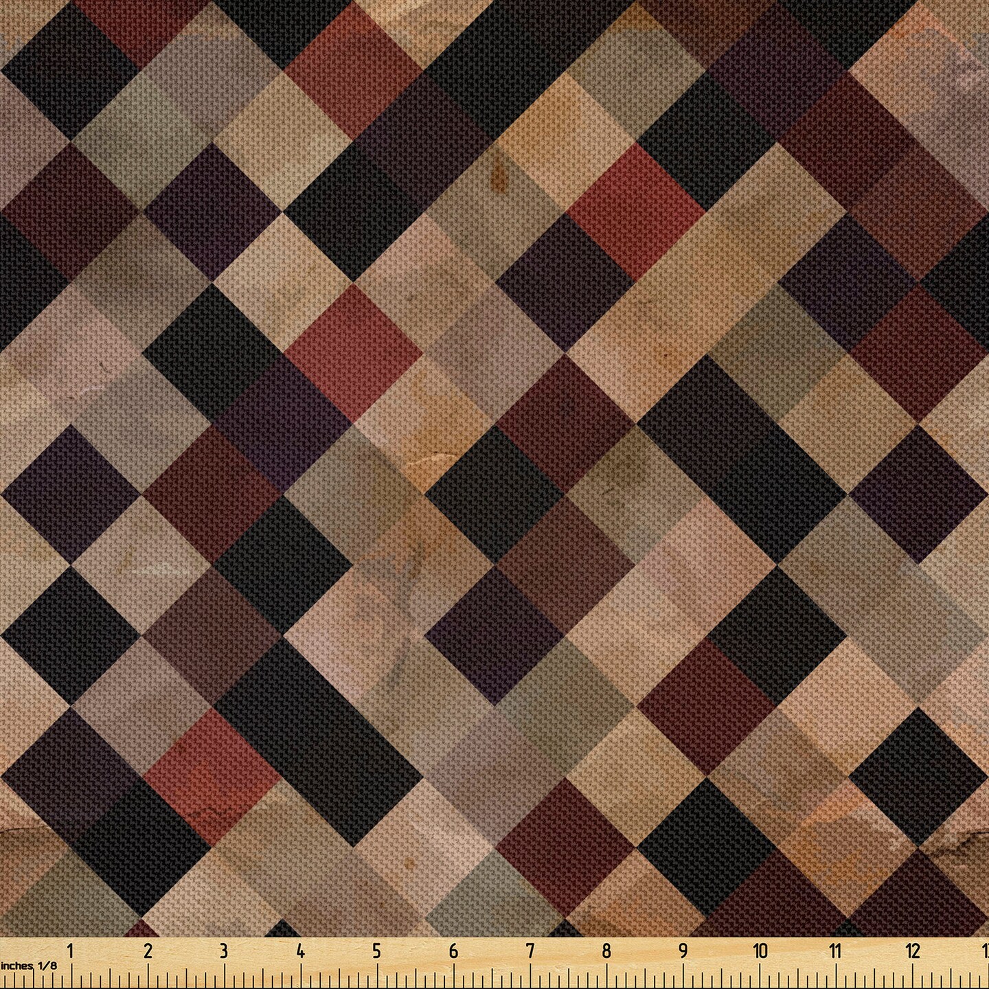 Ambesonne Grunge Fabric by The Yard, Antique Looking Checkered Pattern in Brown Tones Vintage Grid Aged Display, Decorative Satin Fabric for Home Textiles and Crafts, 1 Yards, Multicolor
