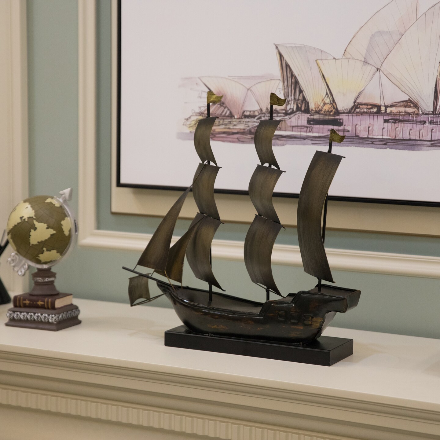 Nautical Home Decor Metal Sailboat Centerpiece Ship Decor Desktop Decoration