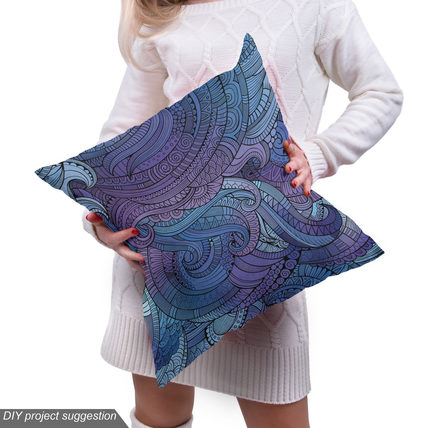 Ambesonne Abstract Fabric by The Yard, Ocean Inspired Graphic Paisley Swirled Hand Drawn Art Print, Decorative Fabric for Upholstery and Home Accents, 1 Yard, Purple Blue