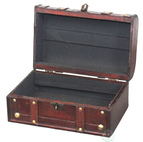 Decorative Vintage Wood Treasure box - Wooden Trunk Chest with Handle