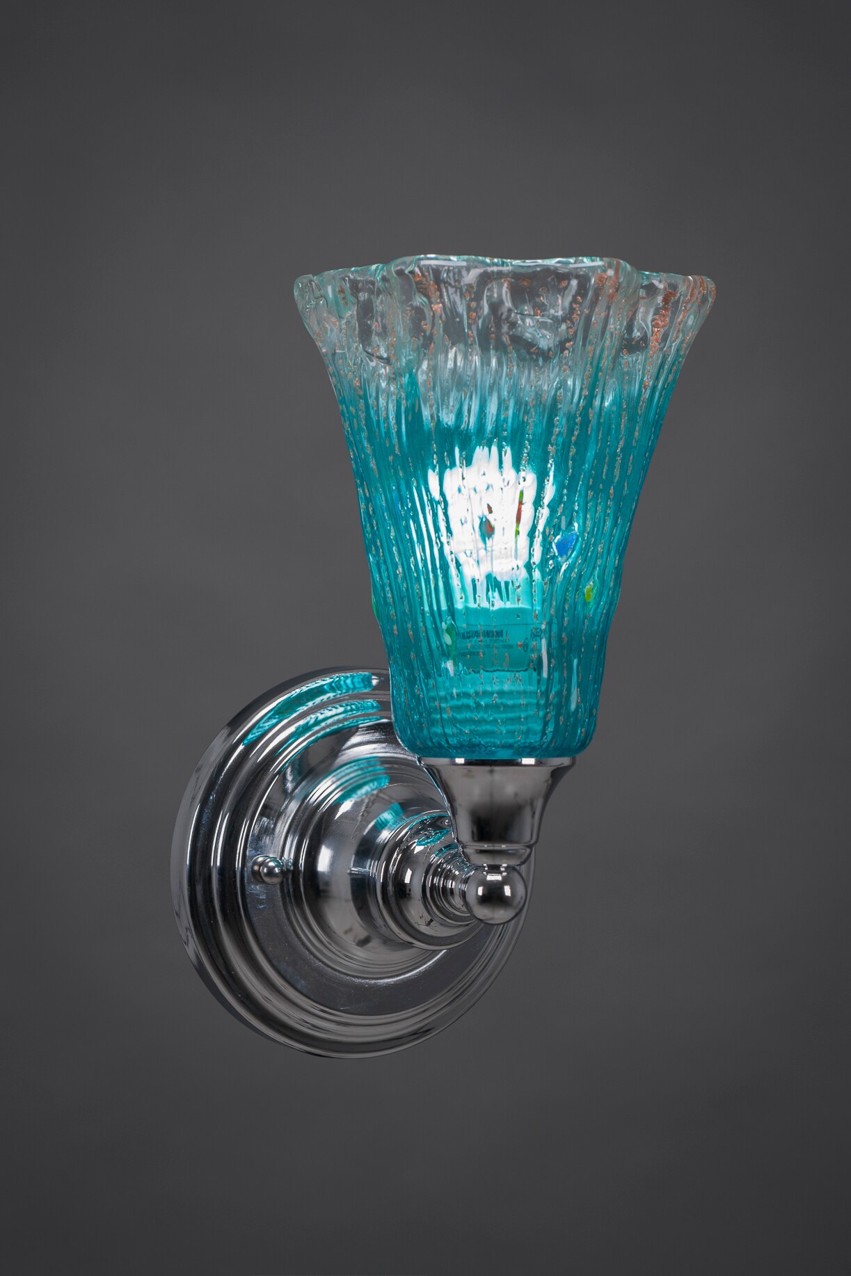 Wall Sconce Shown In Chrome Finish With 5.5 Teal Crystal Glass