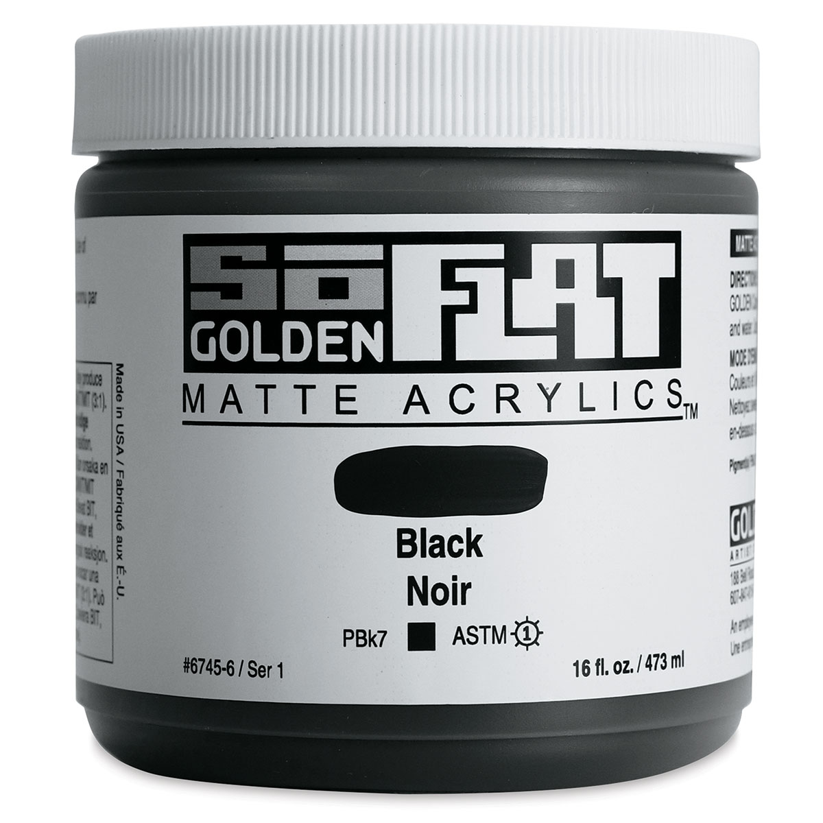 Golden SoFlat Matte Acrylic Paint - Black, 473 ml, Jar