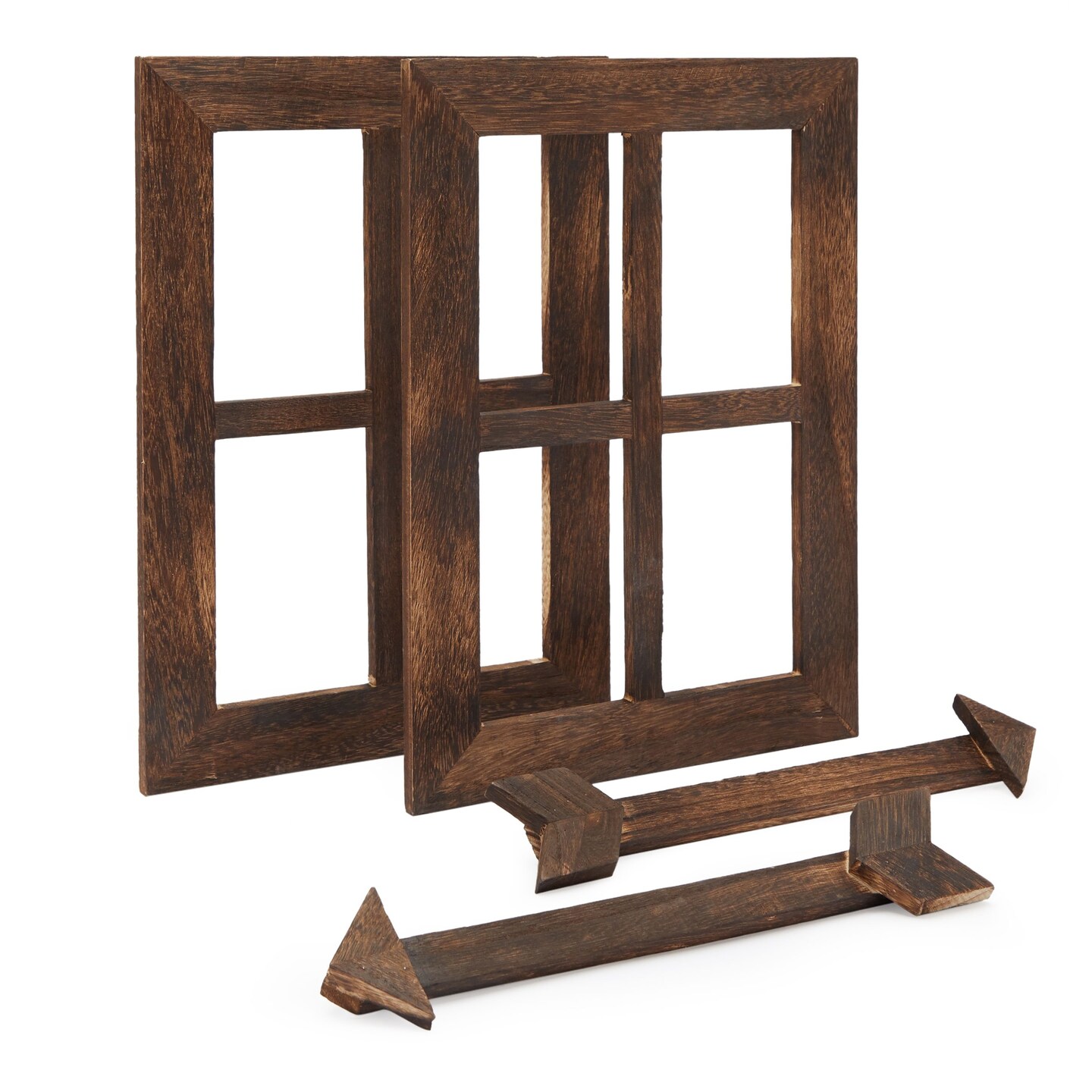 Rustic Window Frame Panes and Arrows, Hanging Farmhouse Decor (Brown, 11 x 15 In, 4 Pieces)